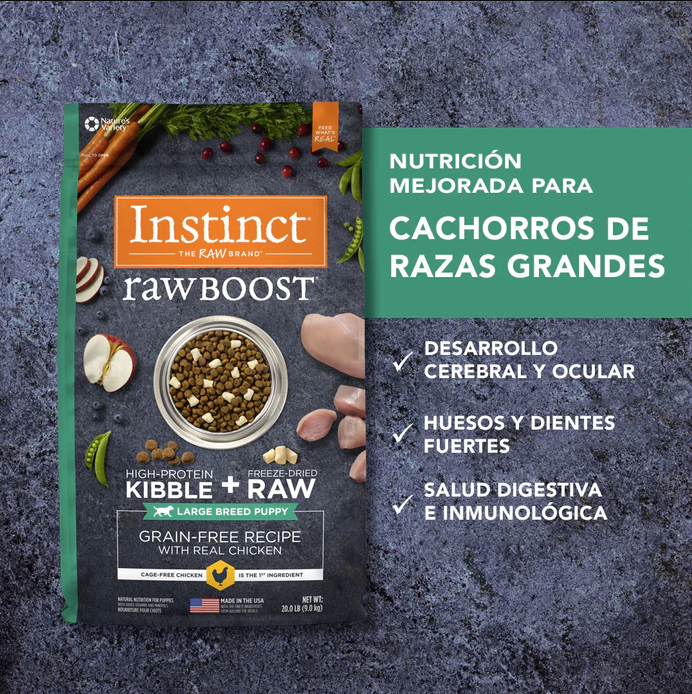 rw6 Instinct Raw Boost Cachorros Razas Grandes 20 Lb - Para Perros (Presentación 9.0 Kg)