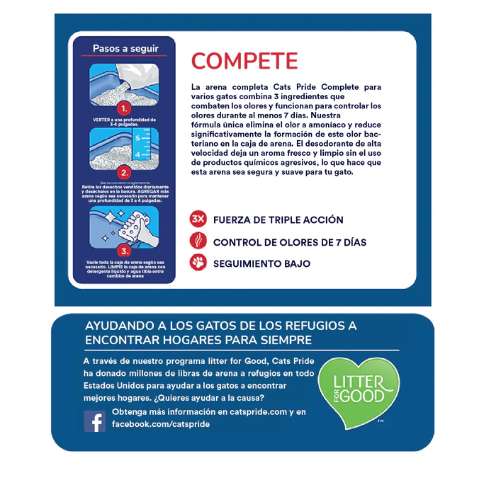 AR4 Cat's Pride Complete Arena para gatos No aglutinante, Elimina olores de múltiples gatos 20 lb