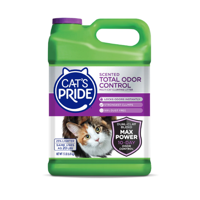 AT1 Cat's Pride Sceted Total Odor Control Arena para gatos Aglutinante, Bloquea Olores al instante 15lb