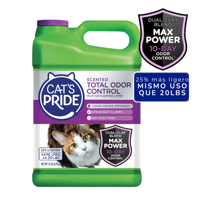 AT4 Cat's Pride Sceted Total Odor Control Arena para gatos Aglutinante, Bloquea Olores al instante 15lb