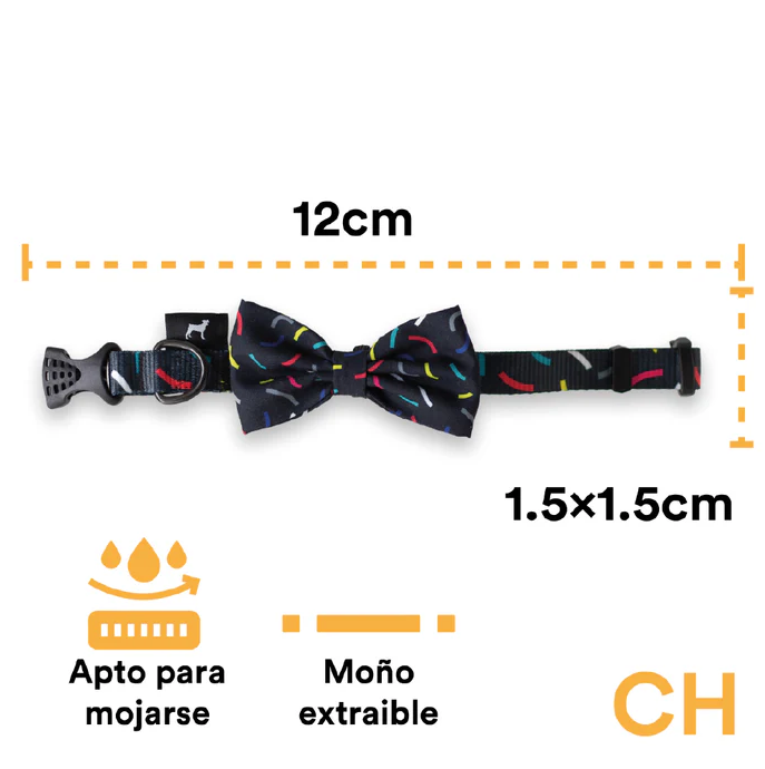 MN3 Collar Con Moño Para Perro Jack Pet Style Con Cintilla Reforzada, Costuras De Refuerzo En Forma De Zigzag Y Herraje De Acero Reforzado Con Punto De Soldadura. Color Negro.