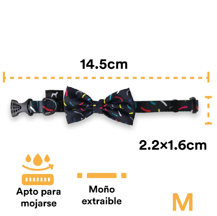 MN4 Collar Con Moño Para Perro Jack Pet Style Con Cintilla Reforzada, Costuras De Refuerzo En Forma De Zigzag Y Herraje De Acero Reforzado Con Punto De Soldadura. Color Negro.