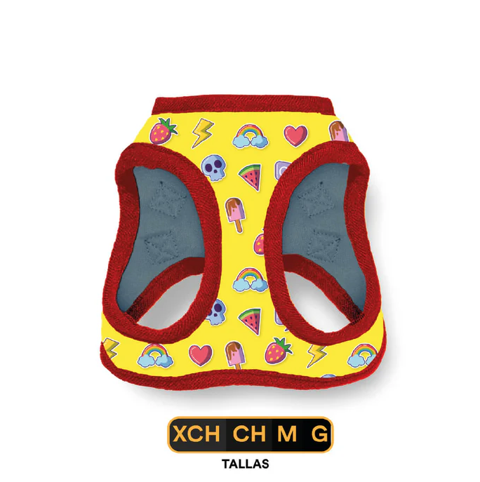 PRA2 Pechera Para Perro Con Diseños Divertidos Full Print, De Fácil Transpiración y Muy Cómoda. Color Amarillo