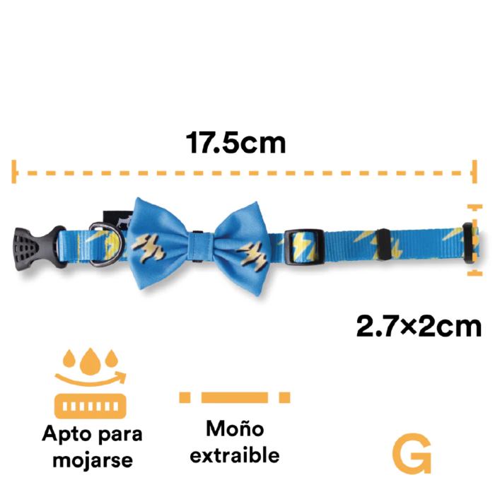 coa3 Collar Con Moño Para Perro Jack Pet Style Con Cintilla Reforzada, Costuras De Refuerzo En Forma De Zigzag Y Herraje De Acero Reforzado Con Punto De Soldadura. Color Celeste.