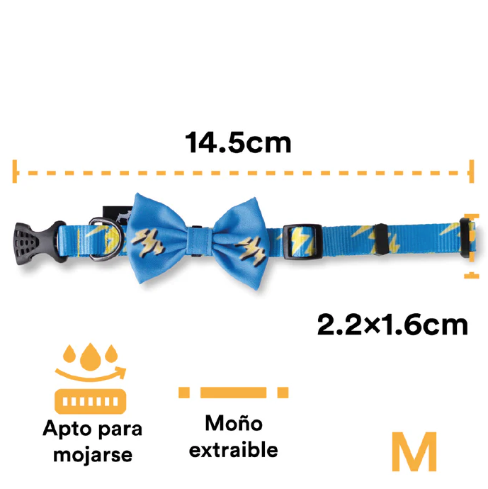 coa4 Collar Con Moño Para Perro Jack Pet Style Con Cintilla Reforzada, Costuras De Refuerzo En Forma De Zigzag Y Herraje De Acero Reforzado Con Punto De Soldadura. Color Celeste.
