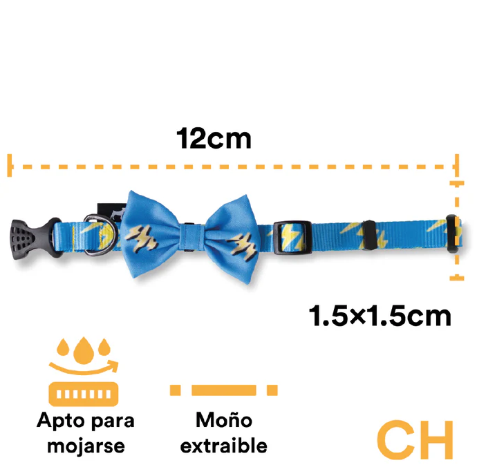 coa5 Collar Con Moño Para Perro Jack Pet Style Con Cintilla Reforzada, Costuras De Refuerzo En Forma De Zigzag Y Herraje De Acero Reforzado Con Punto De Soldadura. Color Celeste.