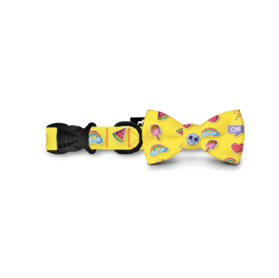 Collar Con Moño Para Perro Jack Pet Style Con Cintilla Reforzada, Costuras De Refuerzo En Forma De Zigzag Y Herraje De Acero Reforzado Con Punto De Soldadura. Color Amarillo.