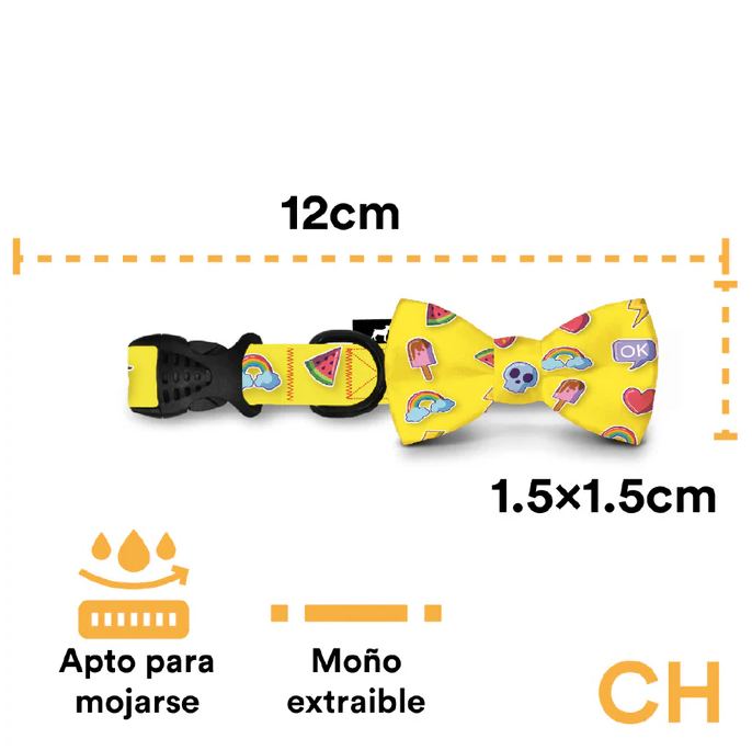 ma3 Collar Con Moño Para Perro Jack Pet Style Con Cintilla Reforzada, Costuras De Refuerzo En Forma De Zigzag Y Herraje De Acero Reforzado Con Punto De Soldadura. Color Amarillo.
