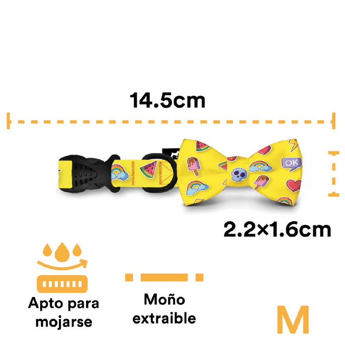 ma4 Collar Con Moño Para Perro Jack Pet Style Con Cintilla Reforzada, Costuras De Refuerzo En Forma De Zigzag Y Herraje De Acero Reforzado Con Punto De Soldadura. Color Amarillo.