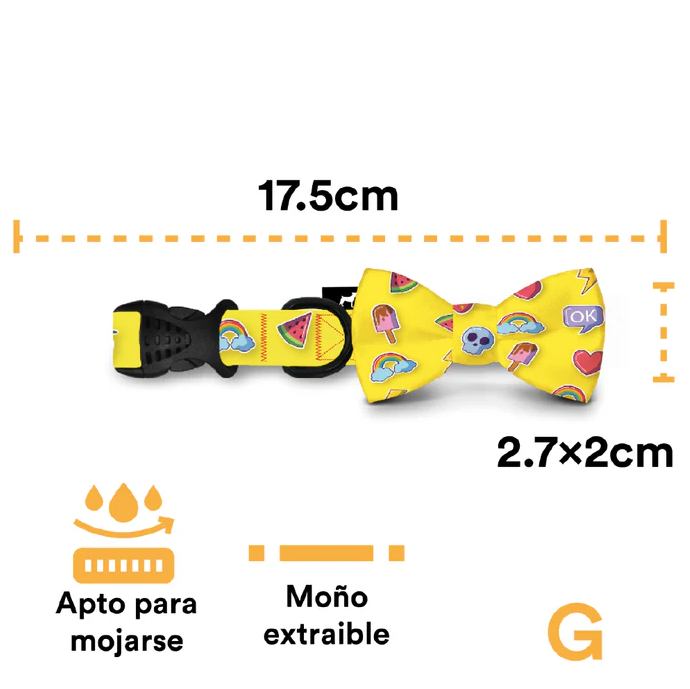 ma5 Collar Con Moño Para Perro Jack Pet Style Con Cintilla Reforzada, Costuras De Refuerzo En Forma De Zigzag Y Herraje De Acero Reforzado Con Punto De Soldadura. Color Amarillo.