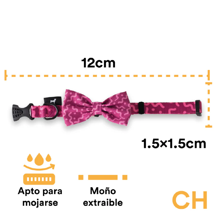 mo3 Collar Con Moño Para Perro Jack Pet Style Con Cintilla Reforzada, Costuras De Refuerzo En Forma De Zigzag Y Herraje De Acero Reforzado Con Punto De Soldadura. Color Fucsia.