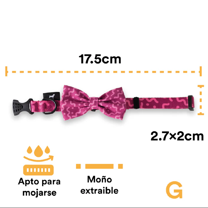mo5 Collar Con Moño Para Perro Jack Pet Style Con Cintilla Reforzada, Costuras De Refuerzo En Forma De Zigzag Y Herraje De Acero Reforzado Con Punto De Soldadura. Color Fucsia.