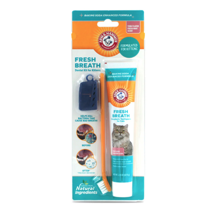 pdg1 Arm & Hammer Kit Pasta Dental con Cepillo para Gato, Elimina Sarro y Mal Aliento, Sabor Atún, 3pzas