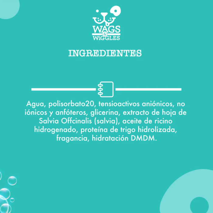 sh5 Shampoo Hipoalergénico Wags & Wiggles para perro, eliminando los malos olores. 473 mL