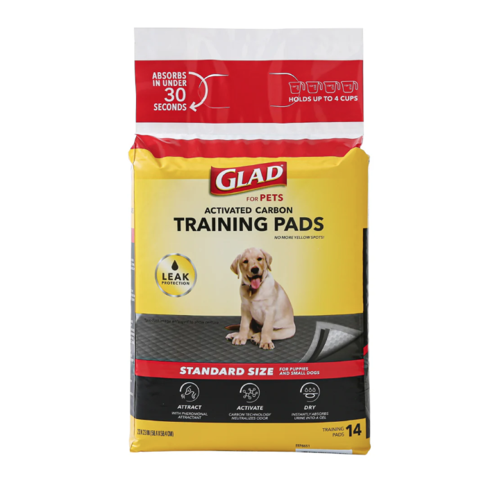 t1 Tapete Entrenador para Perro Glad 5 Capas a Prueba de Fuga, Elimina Olor, Convierte Orina a Gel 14pz