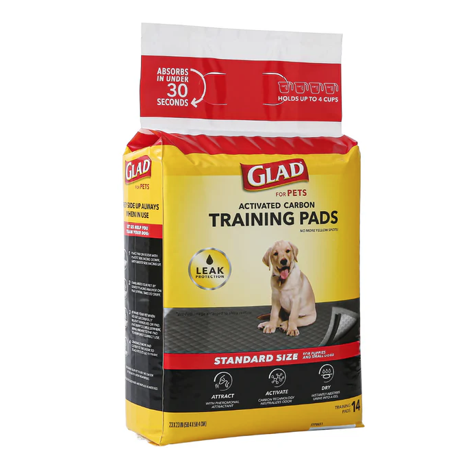t2 Tapete Entrenador para Perro Glad 5 Capas a Prueba de Fuga, Elimina Olor, Convierte Orina a Gel 14pz