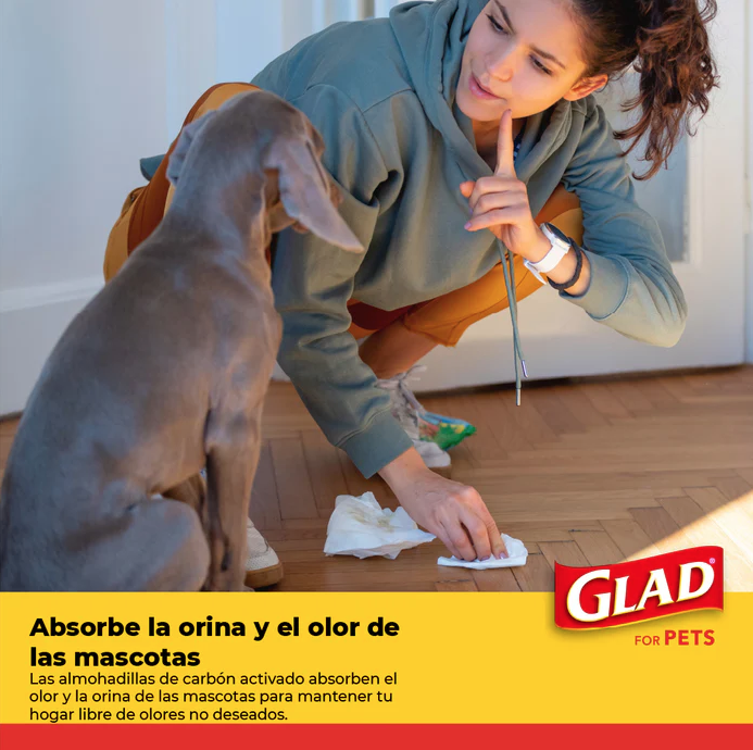 t5 Tapete Entrenador para Perro Glad 5 Capas a Prueba de Fuga, Elimina Olor, Convierte Orina a Gel 30pz