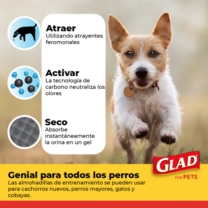 t8 Tapete Entrenador para Perro Glad 5 Capas a Prueba de Fuga, Elimina Olor, Convierte Orina a Gel 30pz