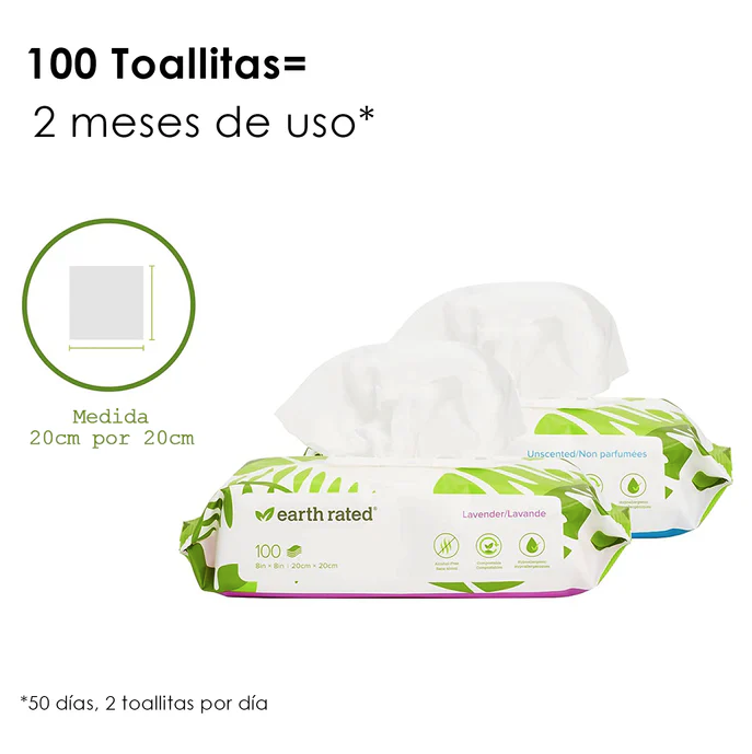 to4 Toallitas Húmedas para Perros, Hipoalergénicas y Libres de Parabenos, Aroma Lavanda con 100 pzs